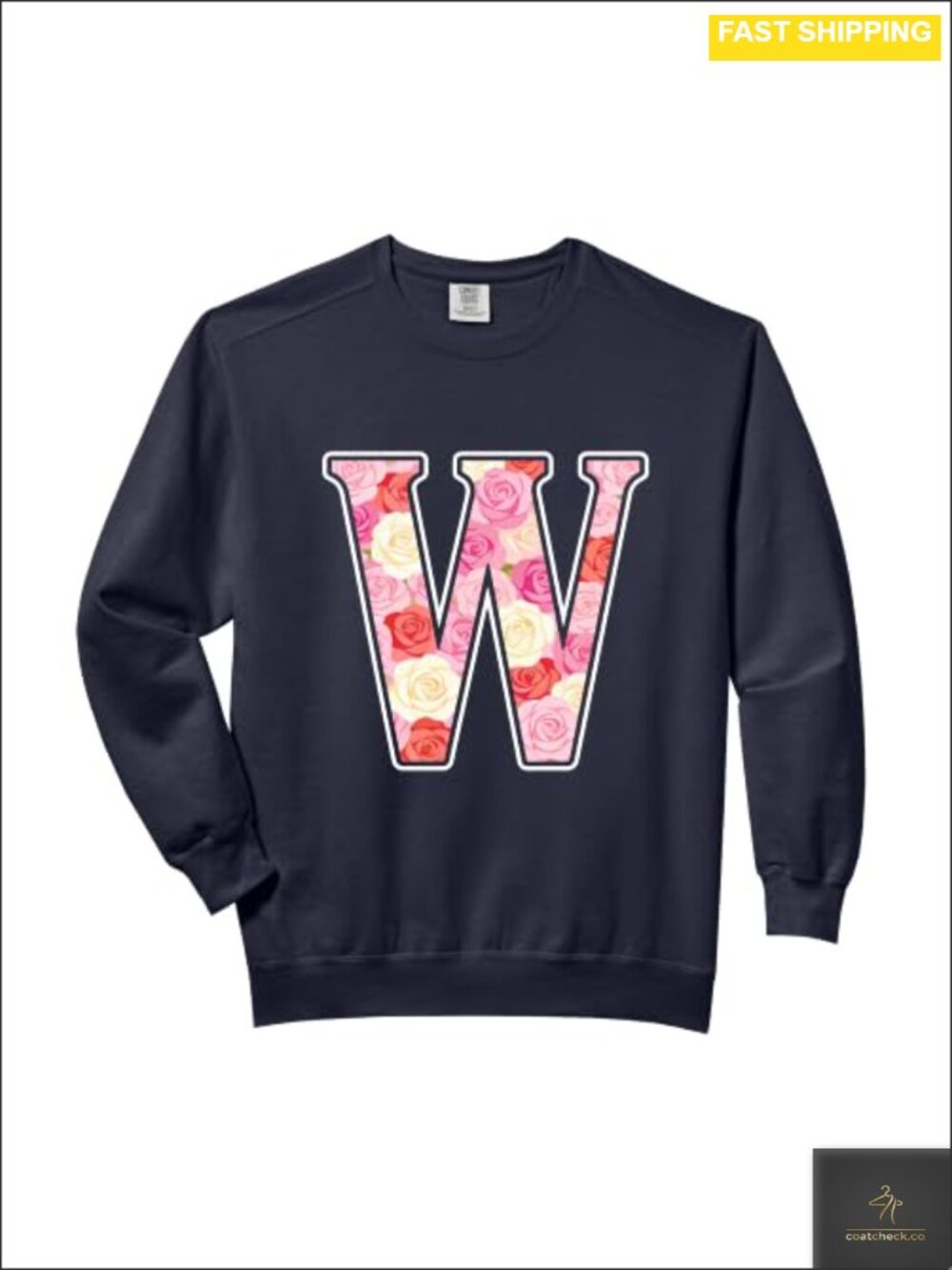 Floral Letter W Roses Monogram Sweatshirt Comfort Colors Relaxed Fit